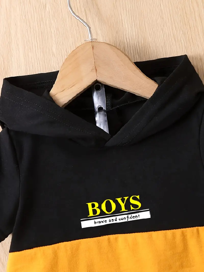 Ensemble Bébé Garçon Été avec Capuche – T-shirt Noir et Rouge + Short Sport Casual