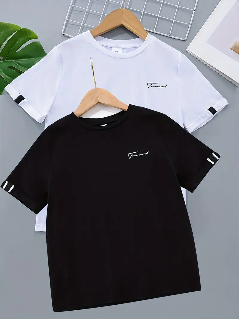 Lot de 2 t-shirts basiques garçon – Hauts manches courtes gris et kaki, confortables et tendance