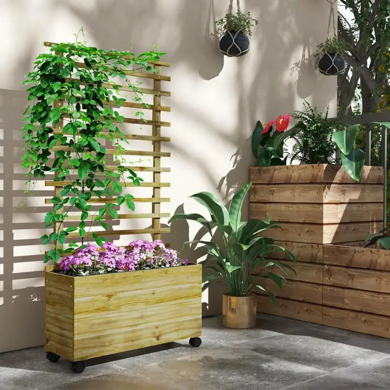 Jardinière en bois avec treillis intégré Pot de fleurs idéal pour plantes grimpantes, balcon et jardin