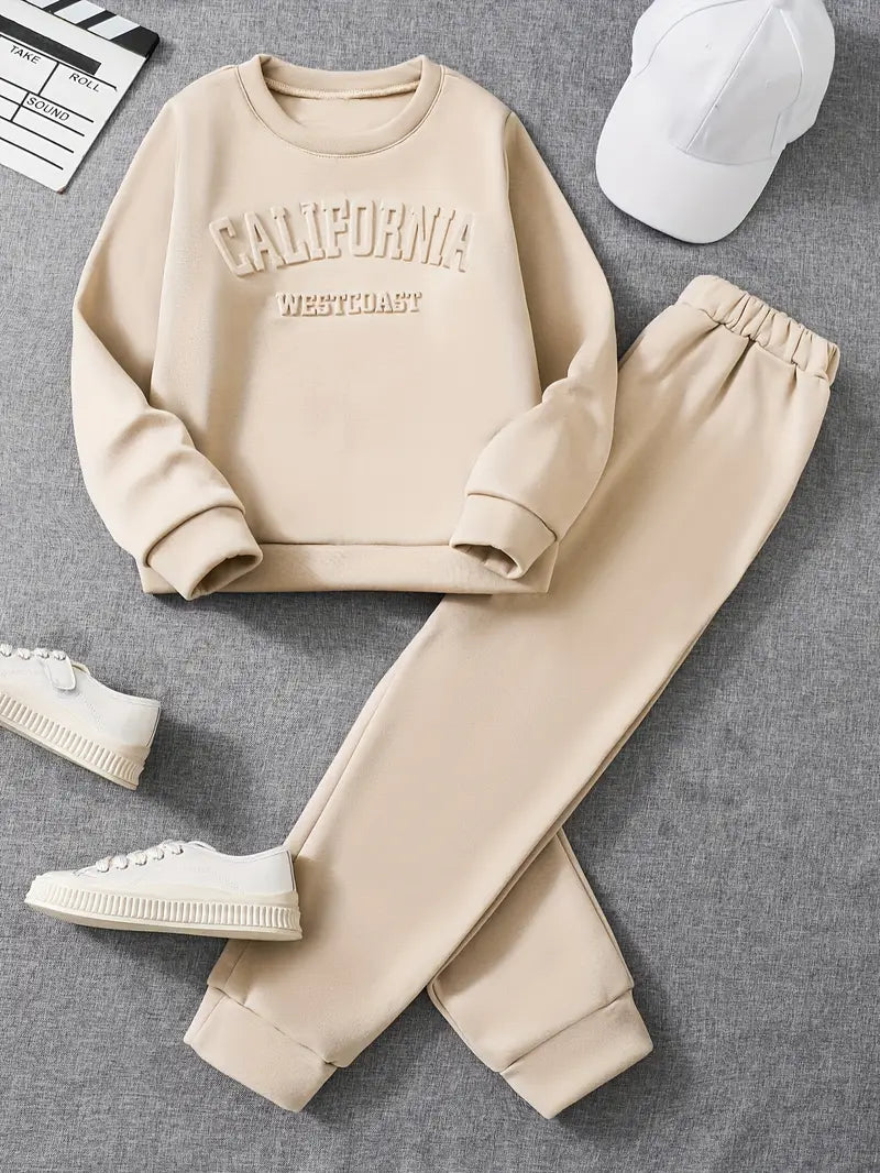 Ensemble fille 2 pièces beige – Survêtement confortable avec sweat et pantalon