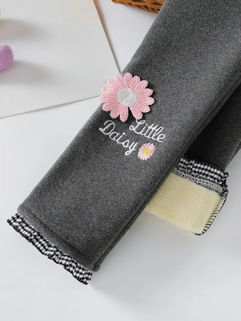 Pantalon Legging Fille Hiver – Doublé Chaud avec Motif Fleur Daisy
