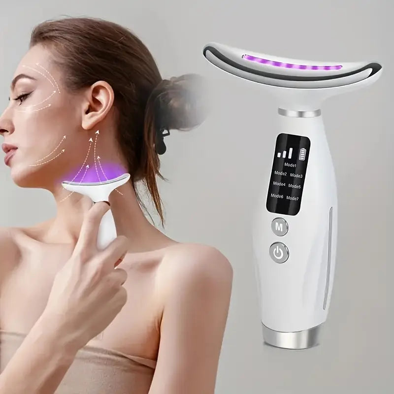 Appareil de Massage Raffermissant Visage & Cou – 7 Modes, Lumière LED, Anti-Âge et Drainage Lymphatique