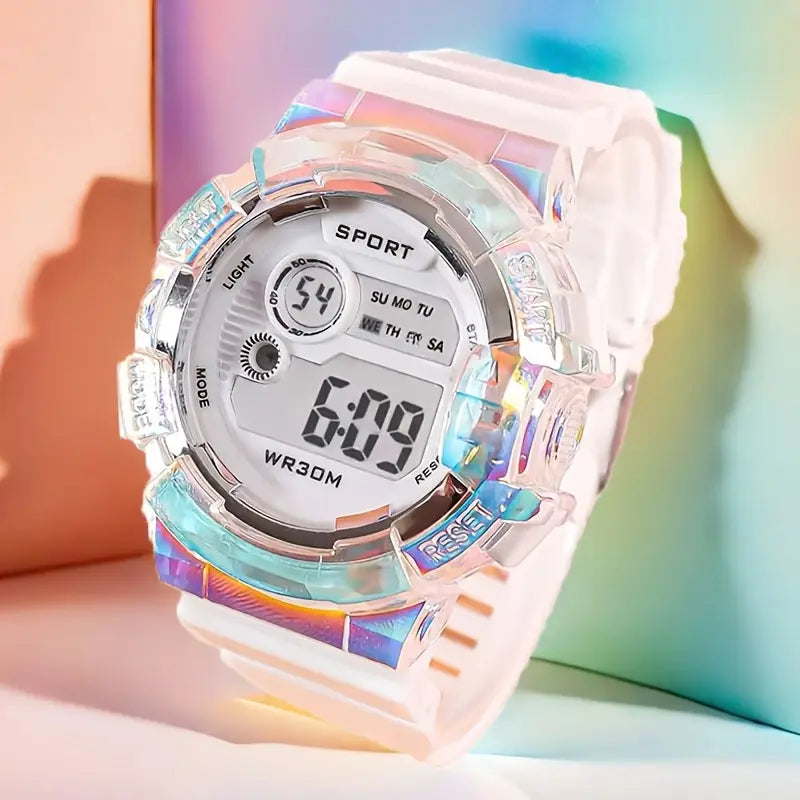 Montre Digitale Enfant Sport Étanche – Bracelet Silicone Vert Transparent avec Écran LED