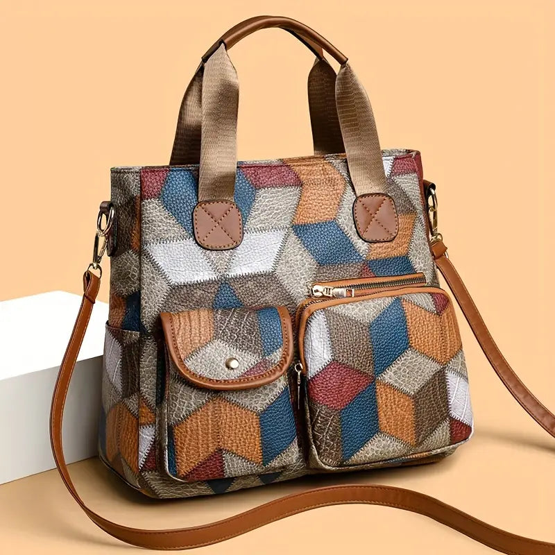 Sac à main femme patchwork multicolore  Style géométrique moderne et tendance
