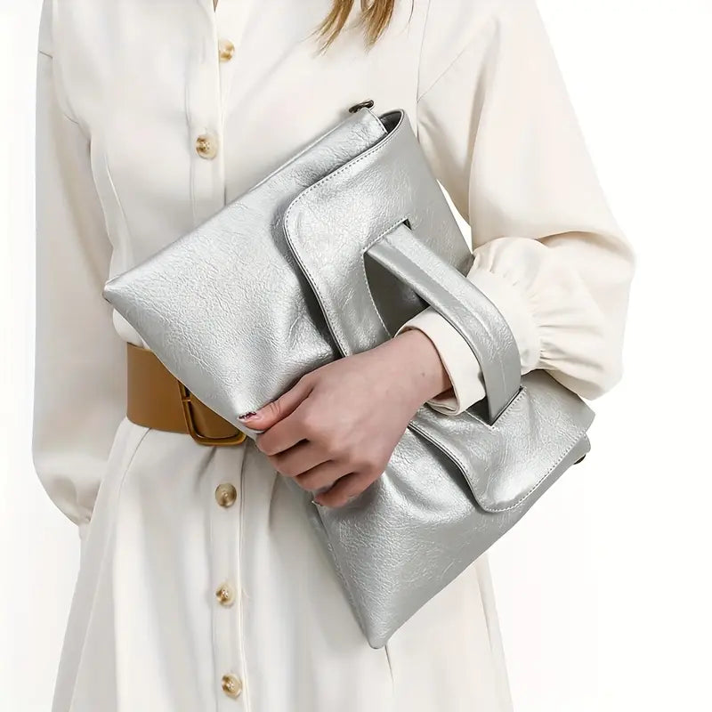 Mallette en simili cuir gris pour femme Sacoche élégante avec bandoulière amovible et compartiments pratiques