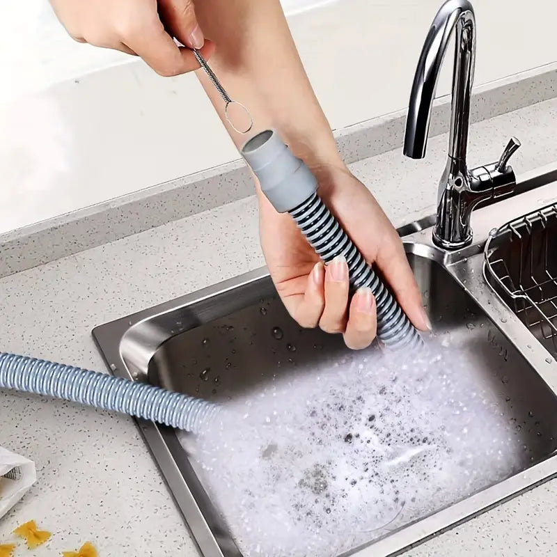 Brosse de Nettoyage Double Tête avec Flexible Métallique – Outil de Débouchage pour Tuyaux, Éviers et Siphons – Collection Plomberie Brute