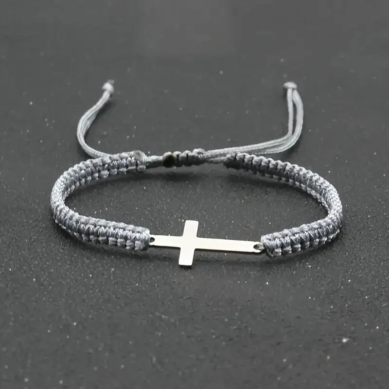 Bracelet homme croix en corde rouge tressée – Bijou religieux ajustable tendance