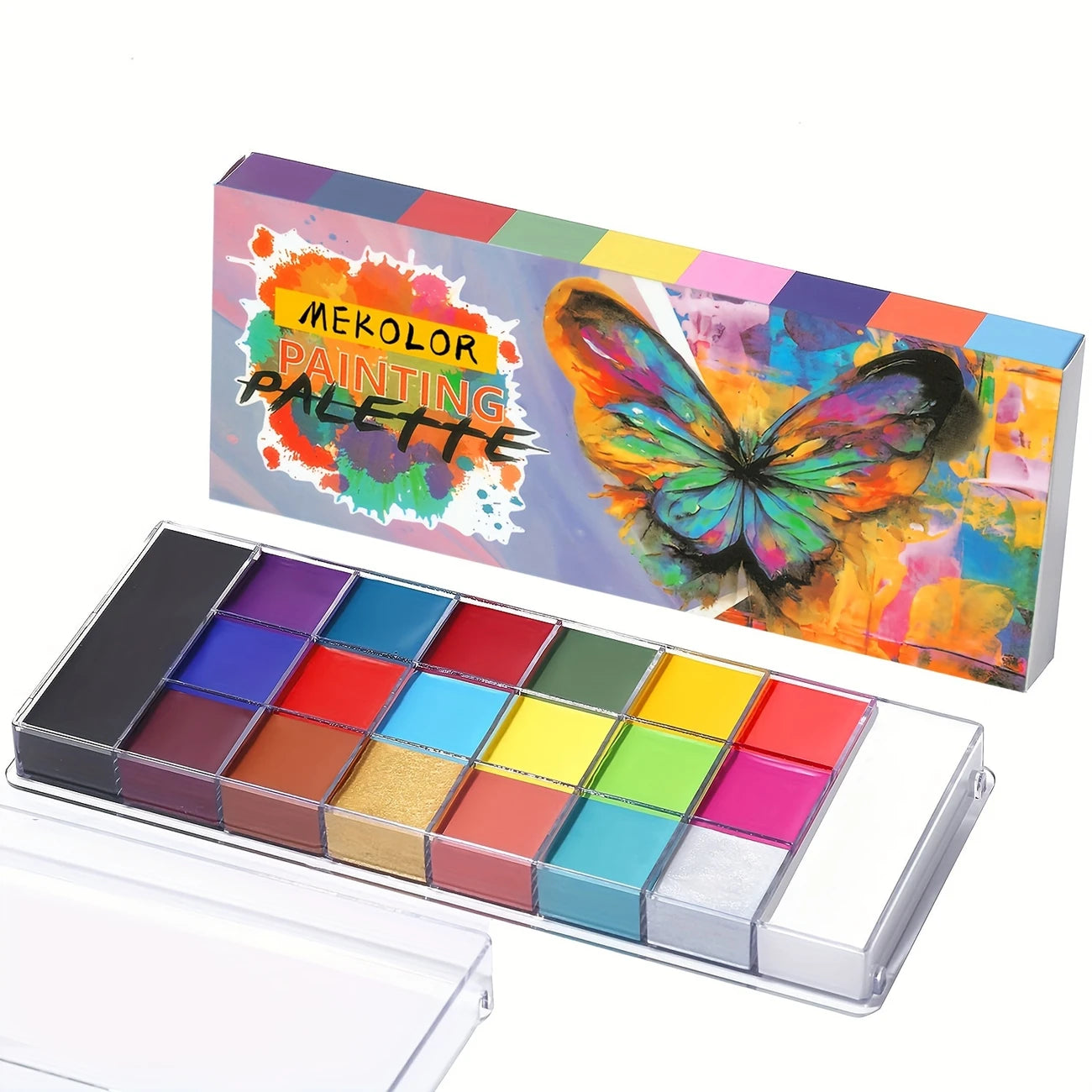 Palette Peinture Corporelle Artistique – 20 Couleurs Vives + 10 Pinceaux pour Maquillage Créatif
