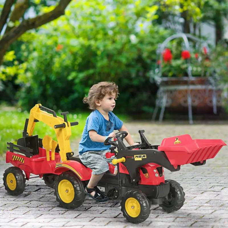 Tracteur pelleteuse pour enfants – Jouet de chantier avec remorque et pelle avant