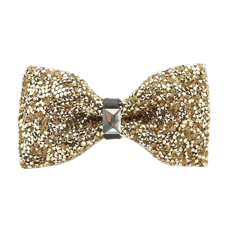 Nœud papillon homme argenté à strass – Accessoire chic et brillant pour mariage, soirée et gala