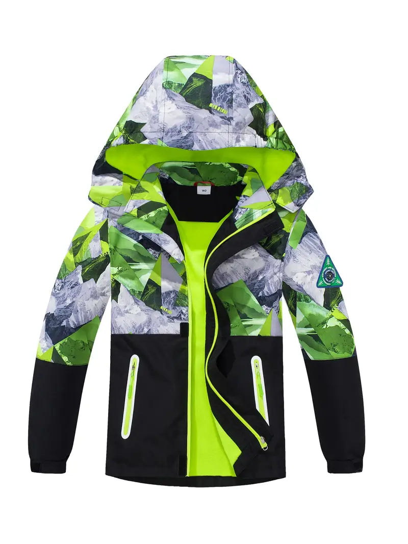 Veste de Ski Enfant avec Capuche – Coupe-Vent Imperméable Chaude pour Sport et Extérieur