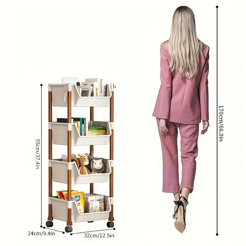 Étagère de rangement mobile à roulettes – Chariot modulable en plastique pour livres, fournitures et jouets