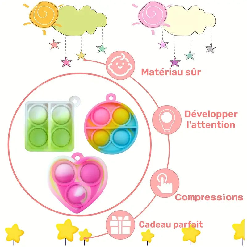 Lot de 48 Porte-clés Enfant Pop It – Jouets Antistress Sensoriels Colorés en Silicone