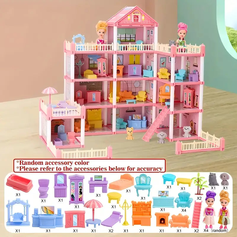 Maison de Poupées XXL à 3 Étages avec Meubles et Figurines – Villa de Jeu pour Enfants