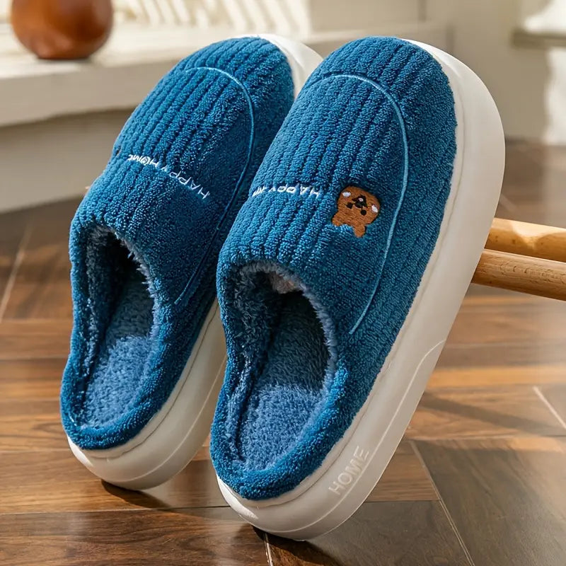Chaussons Hiver Unisexe en Polaire – Pantoufles Chaudes à Semelle Épaisse avec Motif Ours Mignon