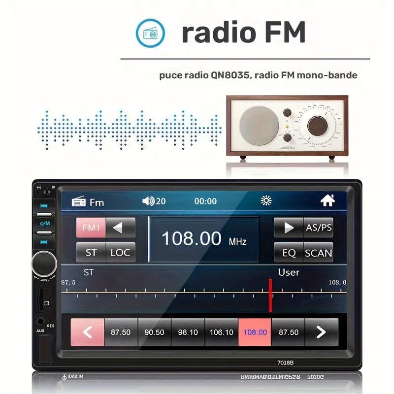 Autoradio Voiture Écran Tactile HD avec Télécommande – Bluetooth, USB, FM, Contrôle Facile