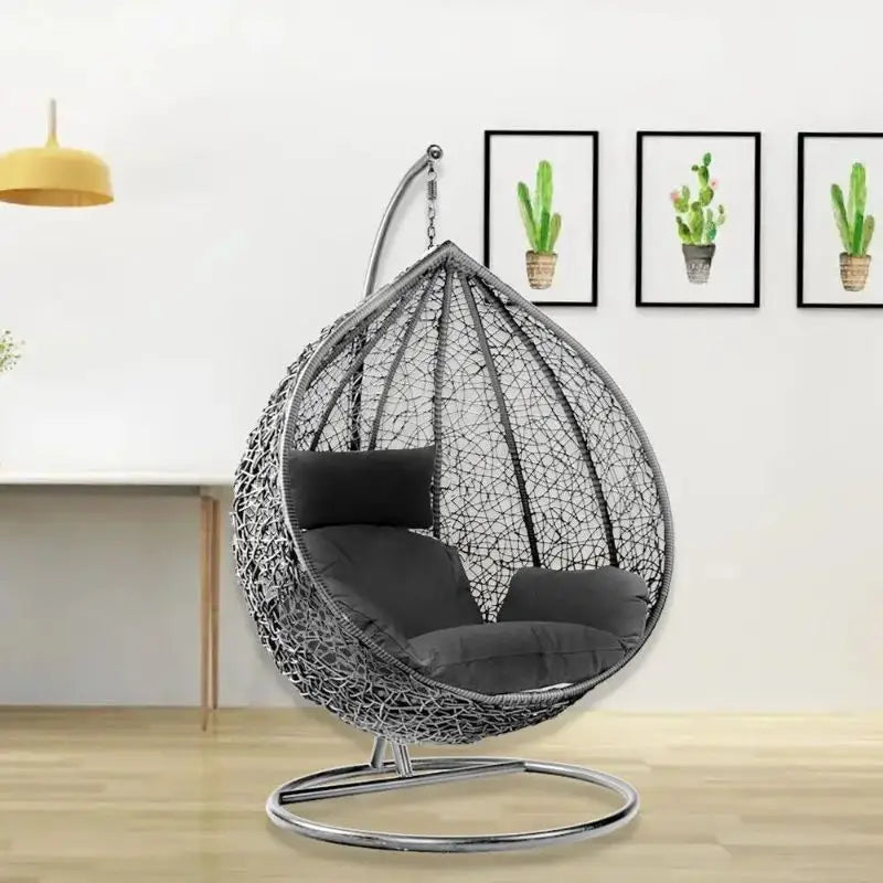 Fauteuil Suspendu Œuf avec Coussin Chaise de Jardin en Rotin Tressé pour Terrasse et Balcon