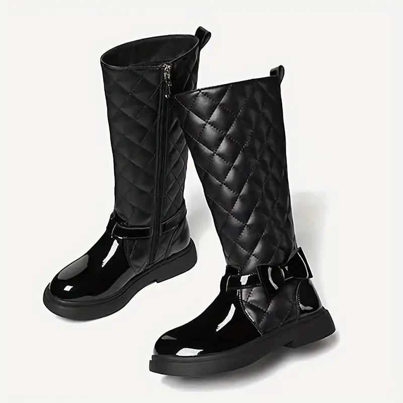 Bottes fille noires avec nœud et perles – Chaussures élégantes et confortables pour l’hiver