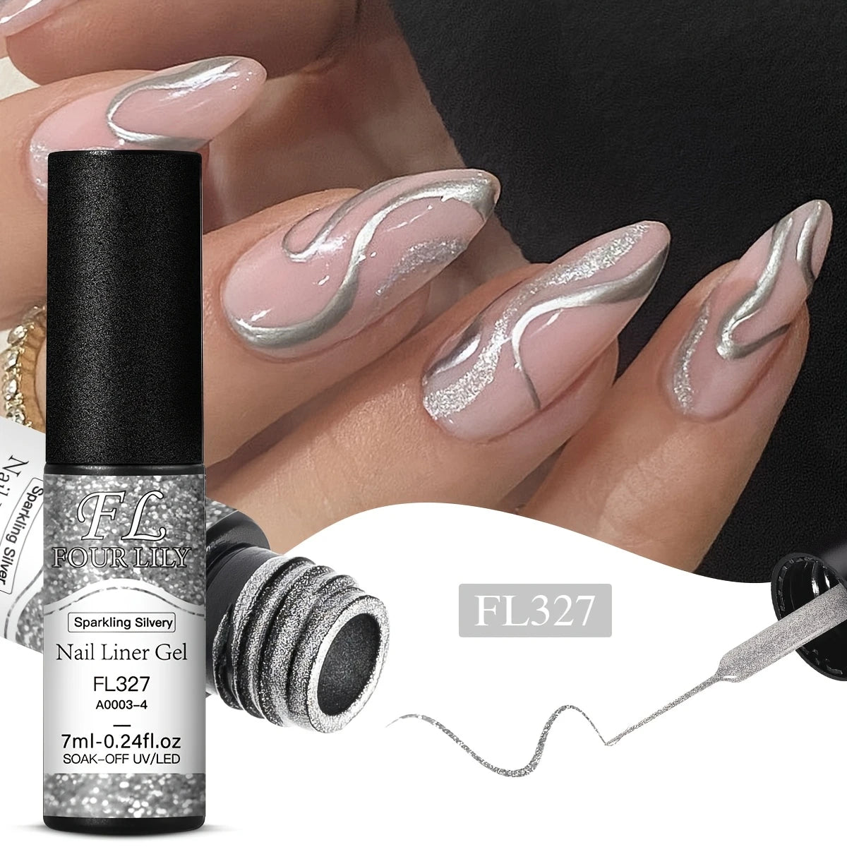 Gel Liner Argenté Pailleté – Nail Art Précis et Brillant | Vernis à Ongles UV/LED
