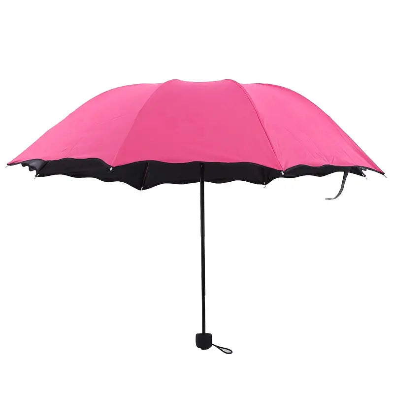 Parapluie pliable rose avec bord ondulé  Léger, compact et résistant au vent