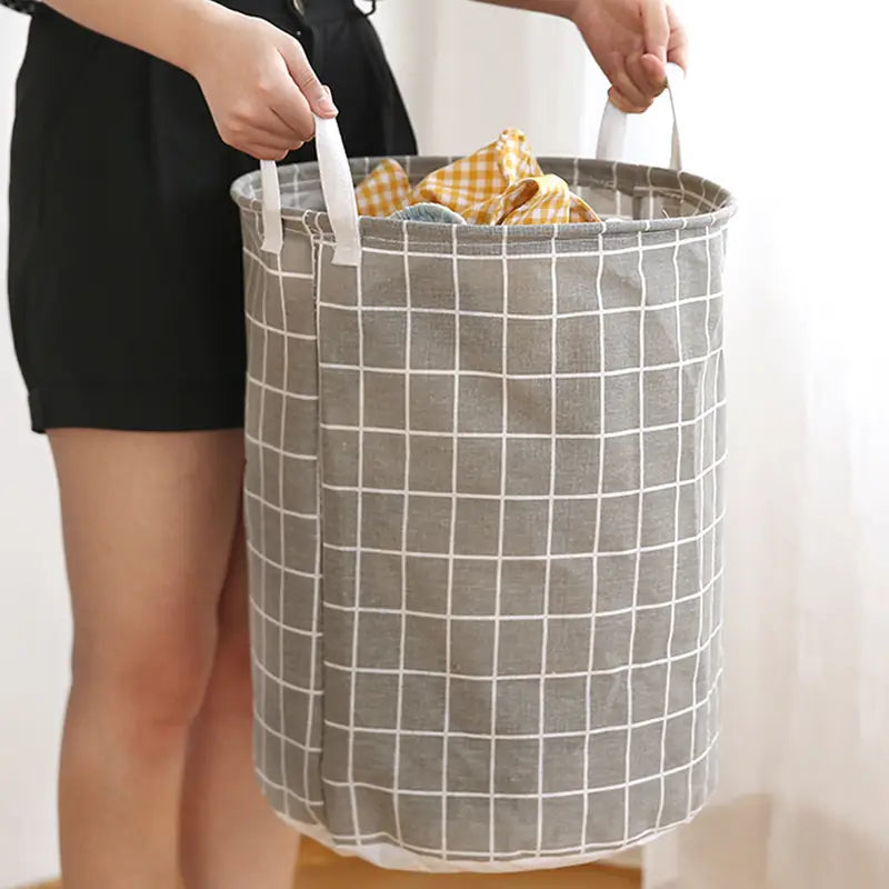 Panier à linge pliable en tissu imperméable – Grand bac de rangement avec poignées, motif à carreaux
