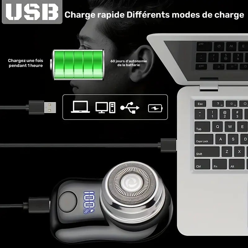 Rasoir Électrique Rechargeable Homme – Tondeuse Visage Précise avec Écran LED et Lames Rotatives