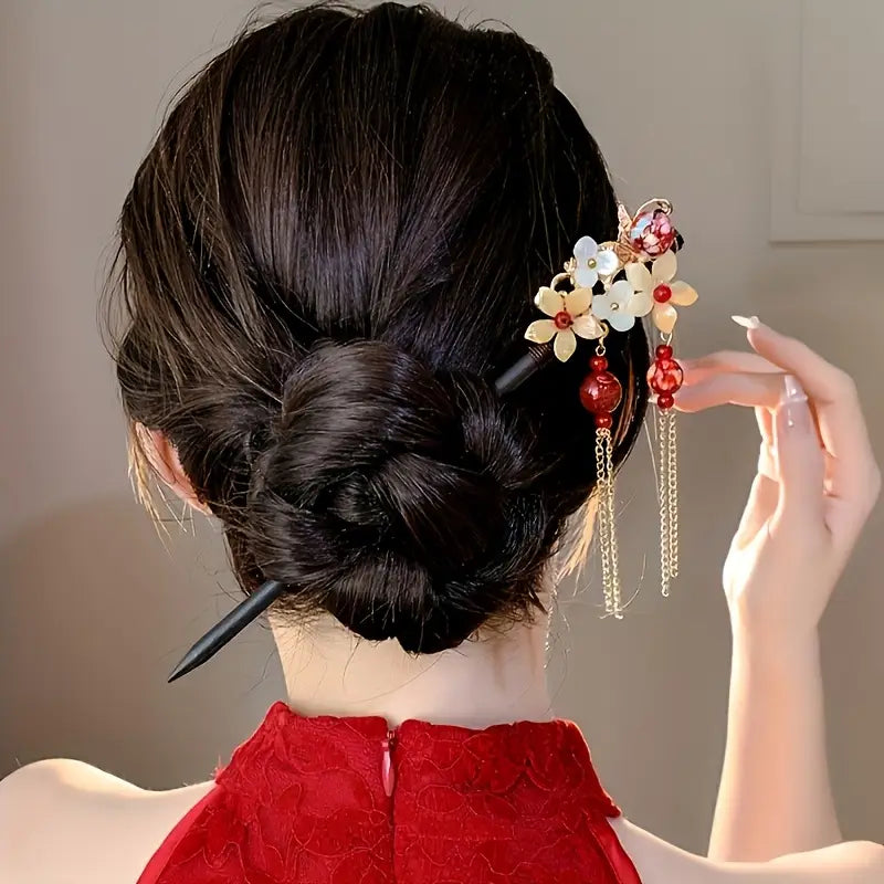 Épingles à cheveux fleurs style chinois – Accessoires coiffure femme élégants et raffinés