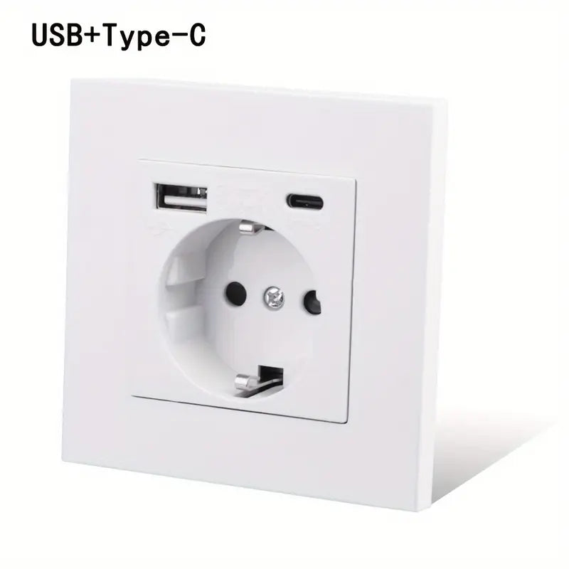 Prise murale double USB + Type-C intégrés – Prise européenne encastrable 16A pour charge rapide smartphone et tablette