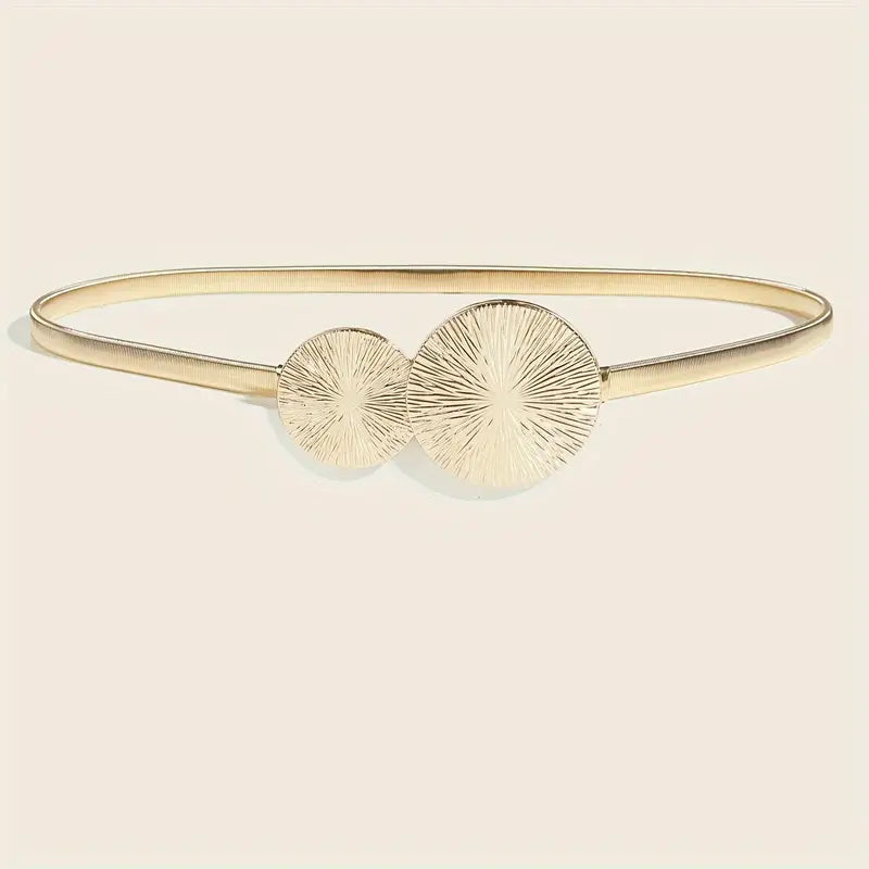 Ceinture femme élastique dorée avec double cercle – Accessoire chic pour robe et soirée