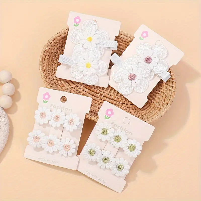 Lot de Barrettes Cheveux Enfant avec Fleurs Blanches – Accessoires Élégants et Colorés
