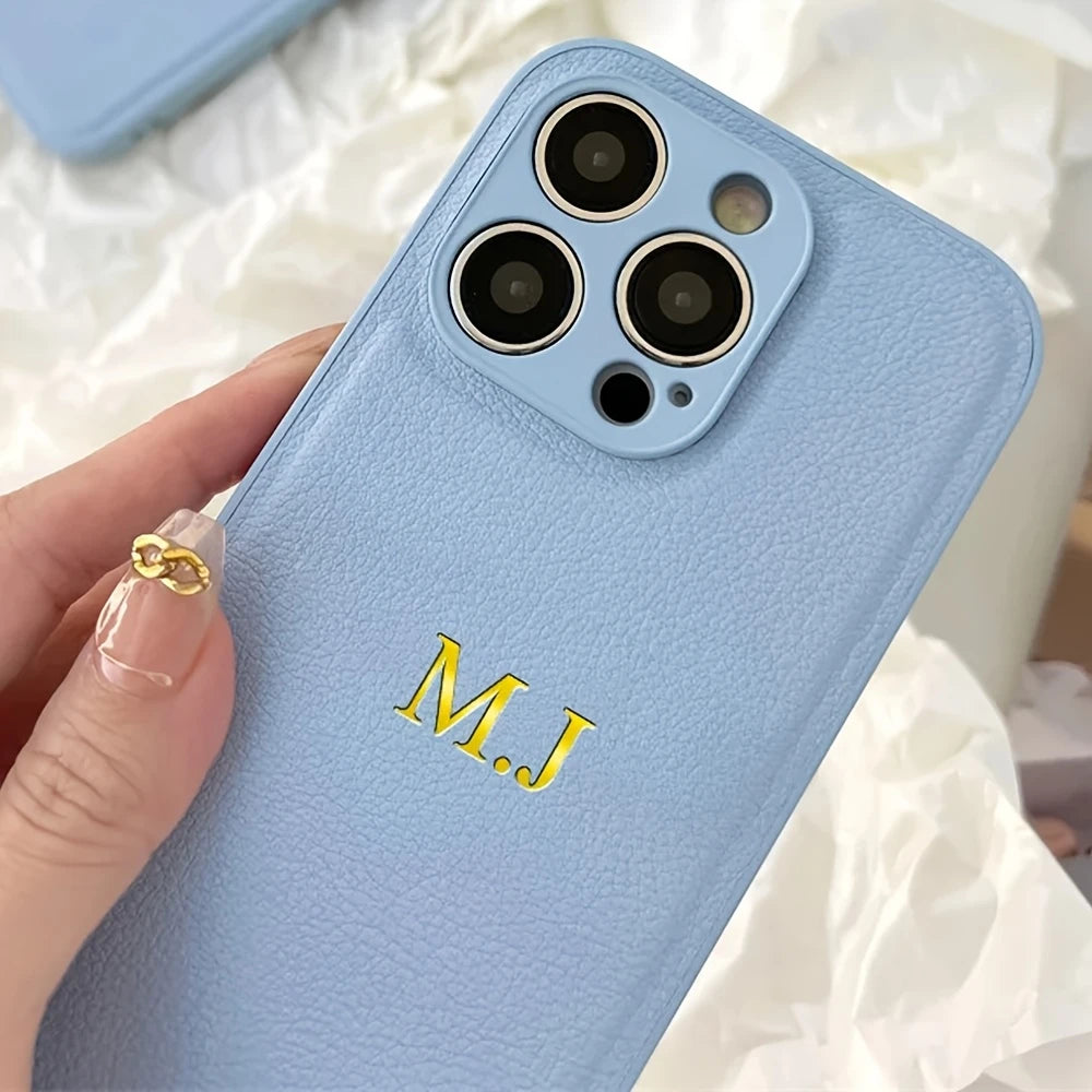 Coque iPhone Personnalisée en Cuir avec Initiales – Design Élégant et Premium pour Téléphone