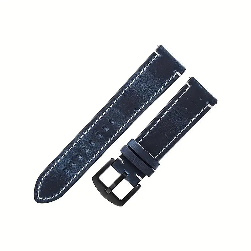 Bracelet de montre en cuir noir avec surpiqûres blanches – Accessoire élégant et résistant pour montre homme et femme