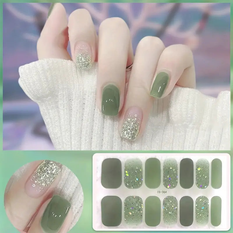 Stickers Ongles Effet Gel Pailleté – Manucure Autocollante Brillante et Facile à Appliquer