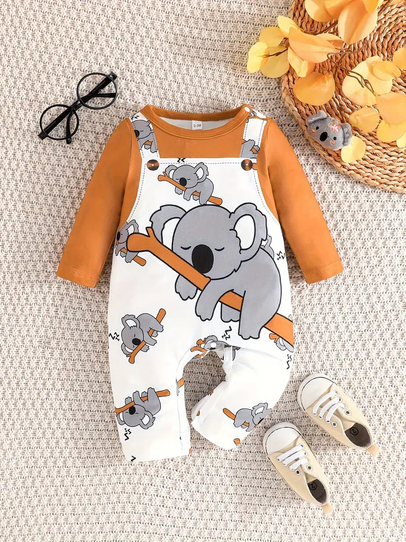 Body Bébé Manche Longue en Coton – Grenouillère Blanche Motif Koala
