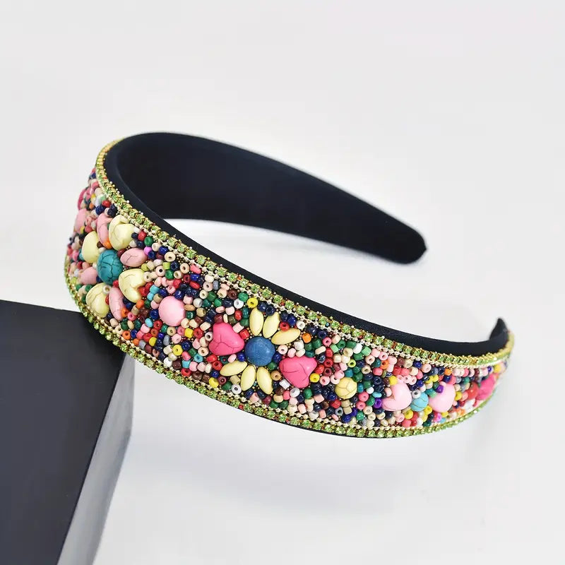 Serre-tête femme bohème chic perlé multicolore – Accessoire cheveux élégant et tendance