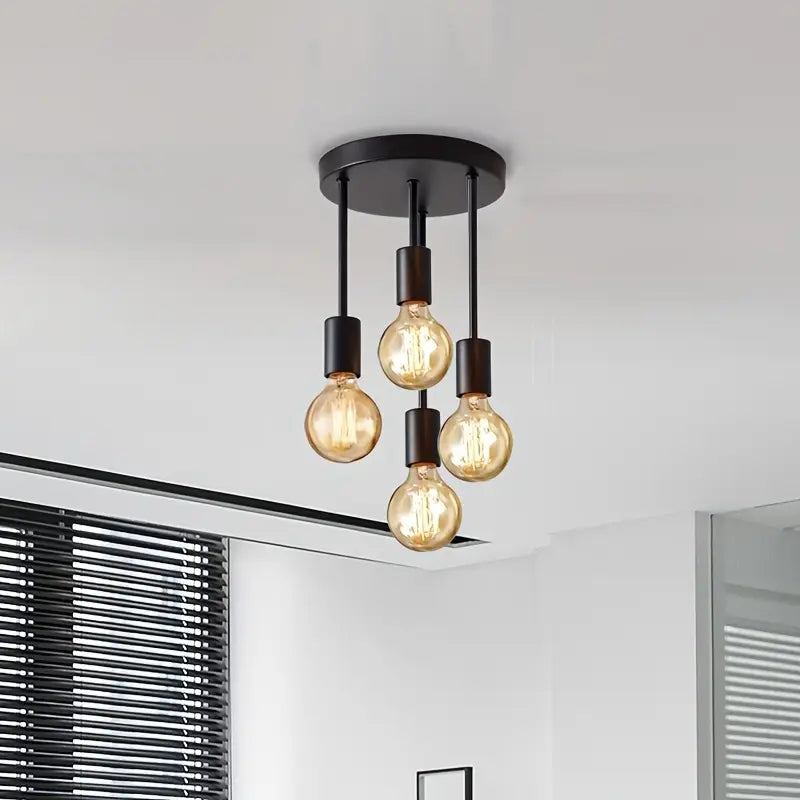 Plafonnier Industriel Moderne à 4 Ampoules – Luminaire Suspendu Design Vintage pour Salon et Salle à Manger