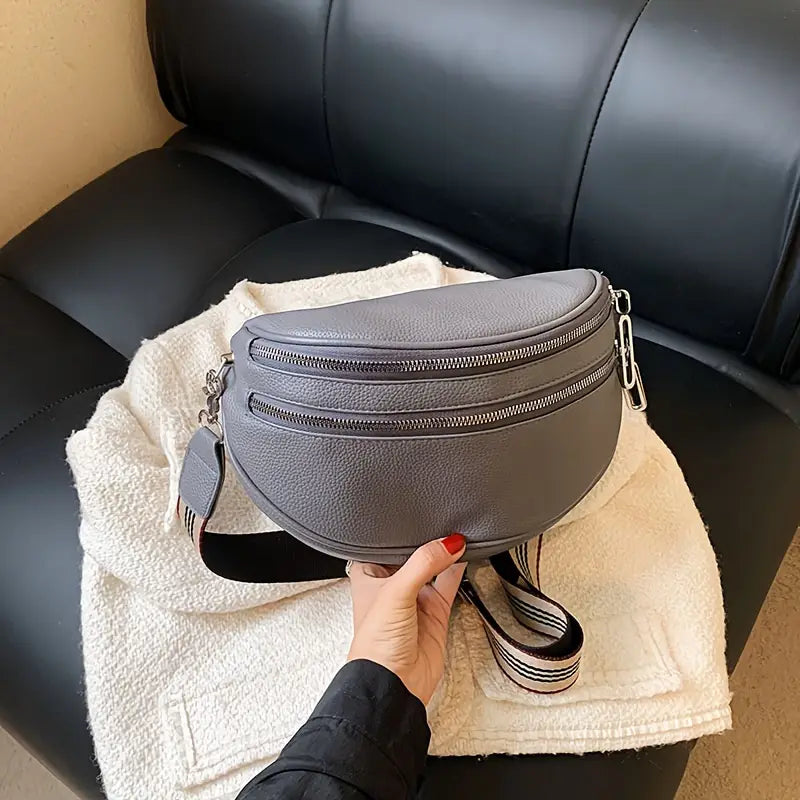 Sac Porté Épaule Femme Marron en Simili Cuir avec Double Fermeture Éclair – Pratique et Tendance