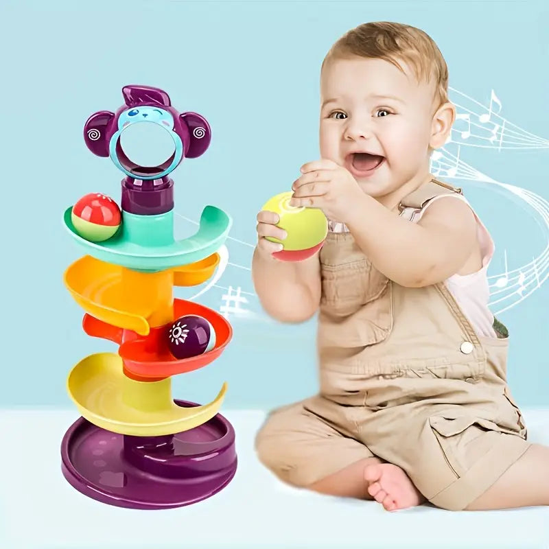 Tour de Boules Éducative pour Bébé – Jeu d’Éveil Coloré et Ludique avec Pistes en Spirale