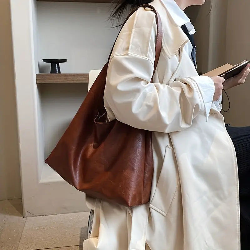 Sac Hobo noir minimaliste pour femme  Grand sac à main souple et élégant en simili cuir