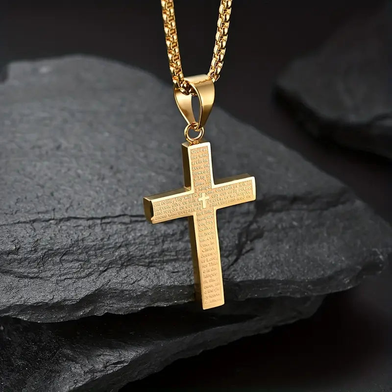 Collier homme pendentif croix en acier inoxydable – Chaîne robuste argent, or ou noir