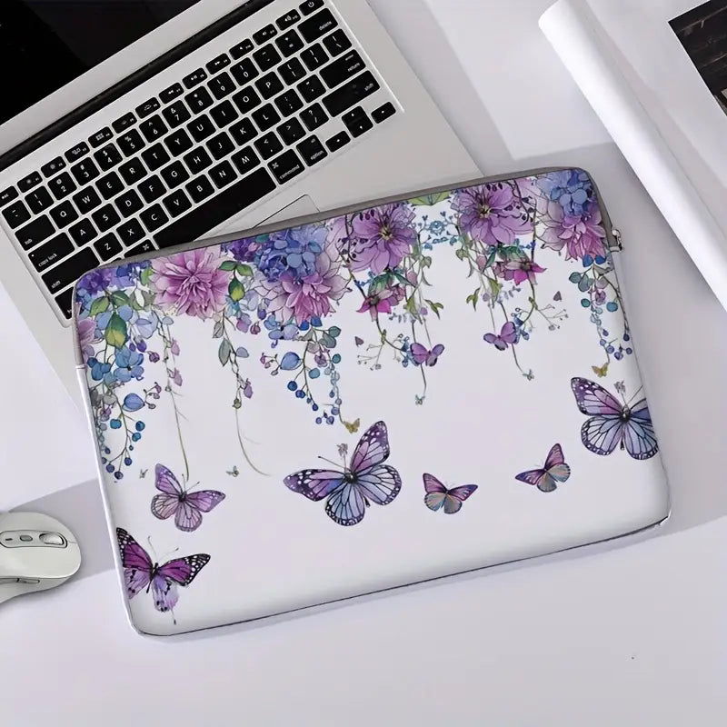 Mallette pour ordinateur portable motif papillons Housse élégante et fleurie pour PC 13 à 15 pouces