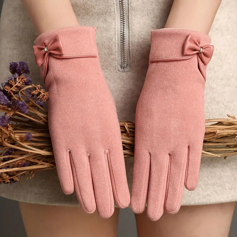 Gants femme élégants en laine chaude avec nœud décoratif – Accessoire chic pour l’hiver