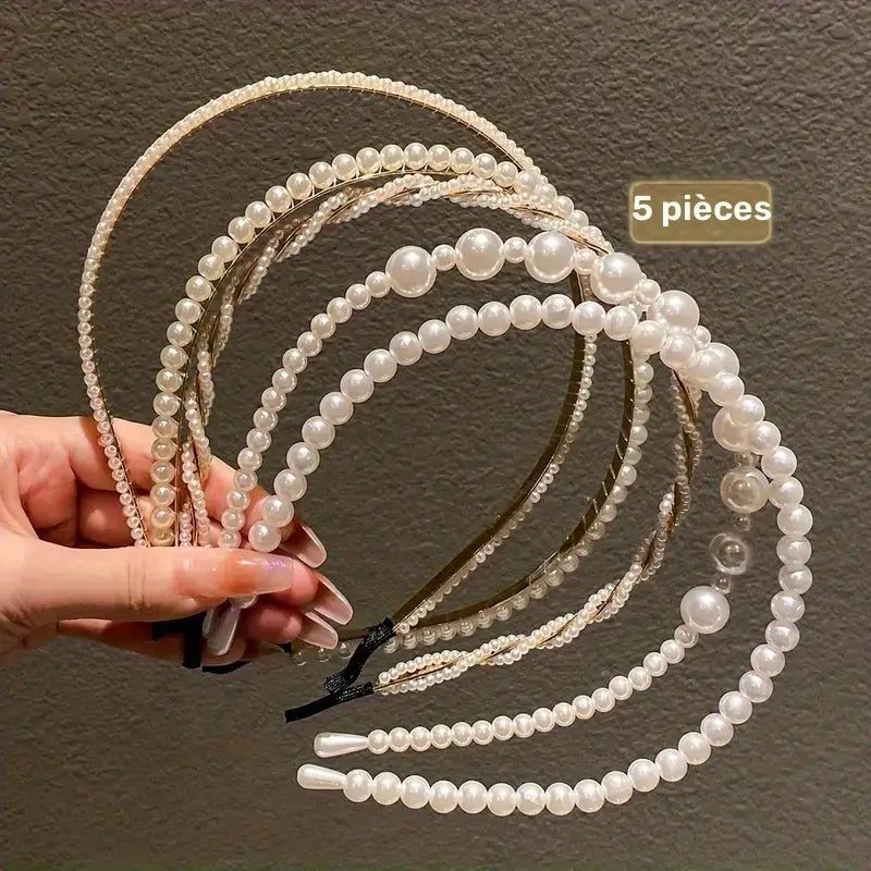 Lot de 5 serre-têtes femme perles blanches – Accessoires cheveux élégants et tendance