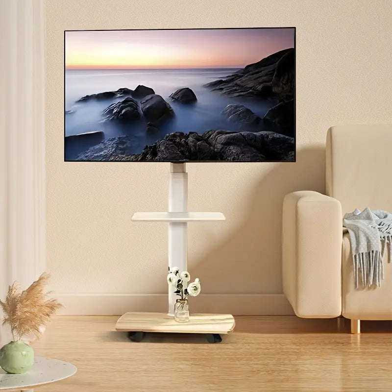 Meuble RV support TV mobile avec roulettes et tablette – Design moderne pour salon et bureau