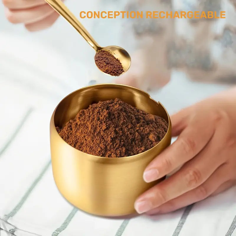 Bocal Doseur Doré en Inox – Récipient Rechargeable pour Café Moulu, Sucre ou Épices