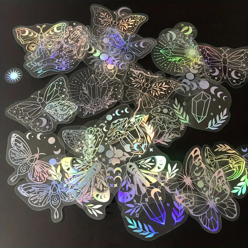 Autocollants Holographiques Papillon et Motifs Mystiques – Stickers Brillants pour Ordinateur Portable, Tablette et DIY
