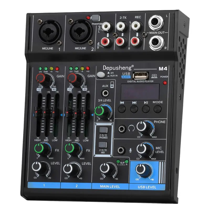 Table de Mixage Audio USB Depusheng G6 – 4/6 Canaux avec Effets, Interface Son & Alim Phantom 48V