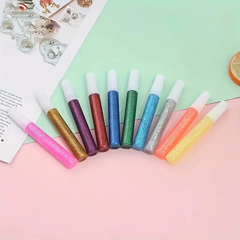 Colle Pailletée Multicolore en Stylo – Adhésif Créatif pour Décoration, Loisirs et DIY