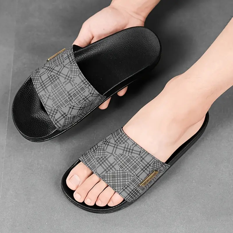 Sandales garçon noires à motif géométrique – Pantoufles d’été légères et confortables