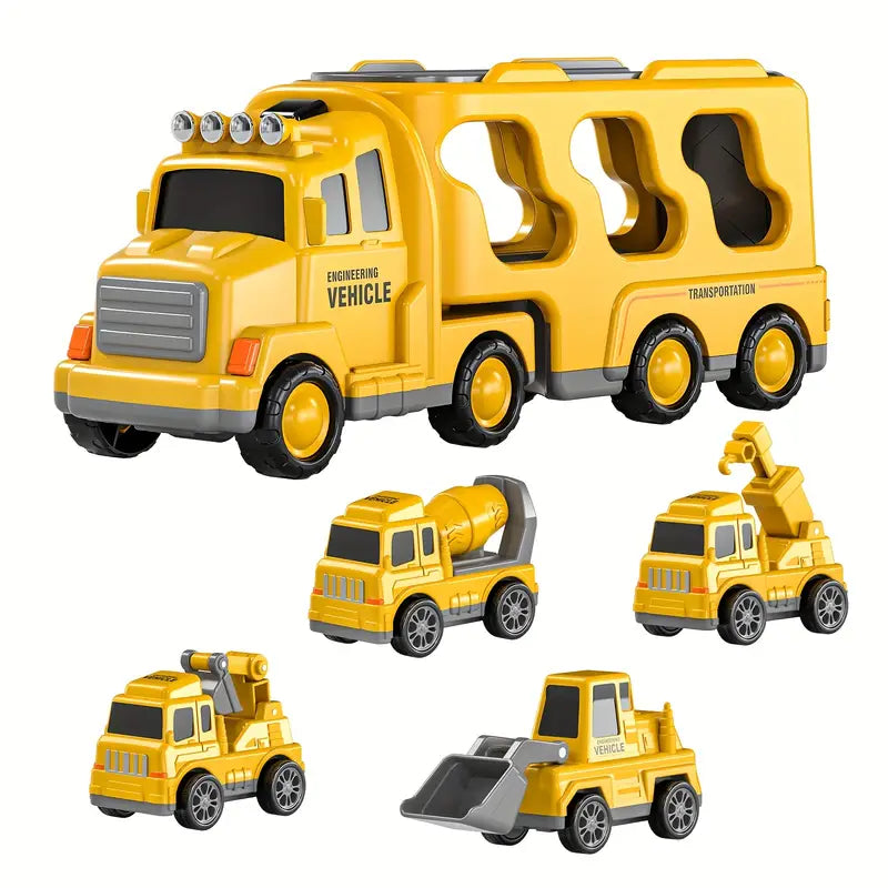 Camion transporteur de véhicules de chantier – Jouet de construction avec mini engins